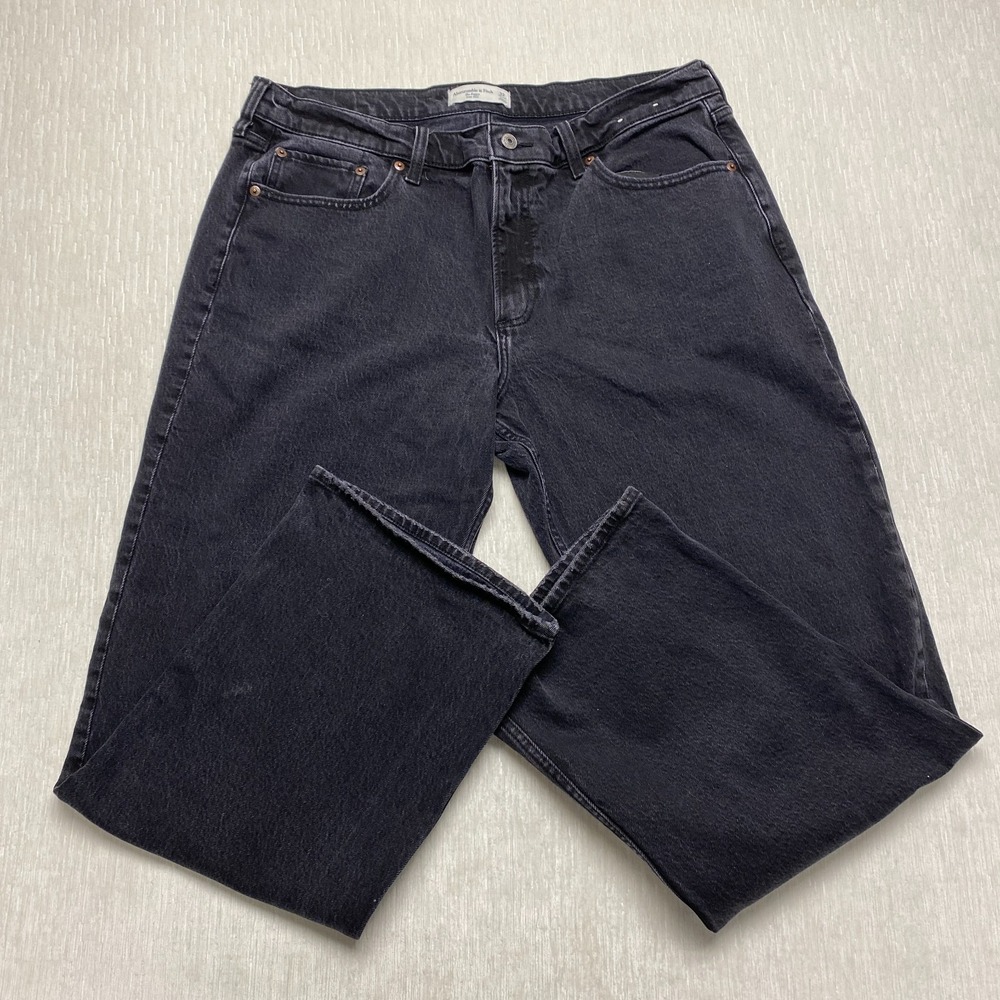 Abercrombie & Fitch The Baggy Low Rise Jeans Womens 32 Washed Black Stretch